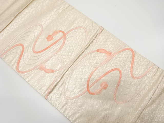 アンティーク　流水に組紐模様刺繍袋帯（着用可）